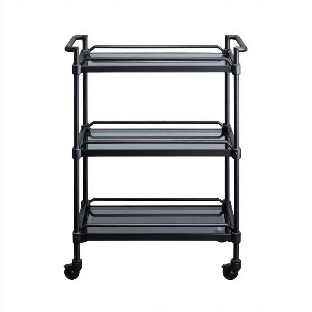 Carrello da cucina - metallo-vetro - 72x38x86 cm - nero - stile moderno-Nestgetly