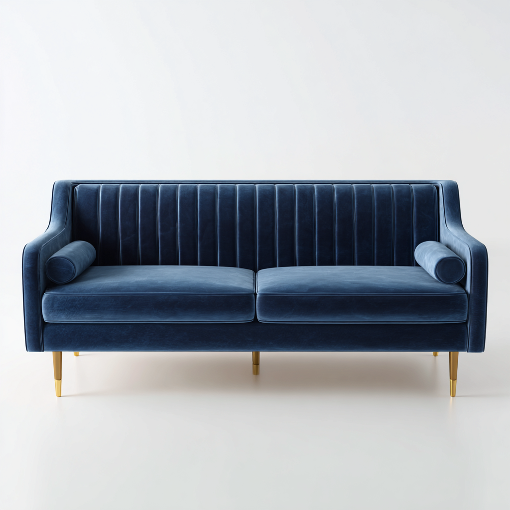 Divani a 3 posti-tessuto velluto-metallo-222x97x85 cm-Blu navy-moderno-Nestgetly