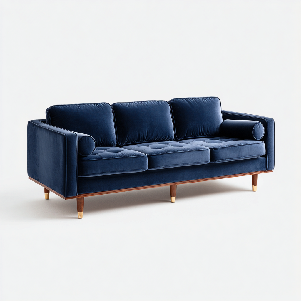 Divani a 3 posti-tessuto velluto-legno-238x98x84 cm-Blu navy-moderno-Nestgetly
