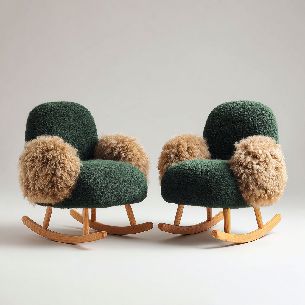 Sedie a dondolo-Tessuto-Legno-72x78x82 cm-Verde scuro-Naturale-Design moderno-Nestgetly