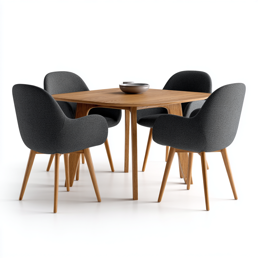 Tavolo e sedie - Legno-Tessuto - 140x80x75 cm - Legno naturale-Grigio scuro - Stile nordico-Nestgetly