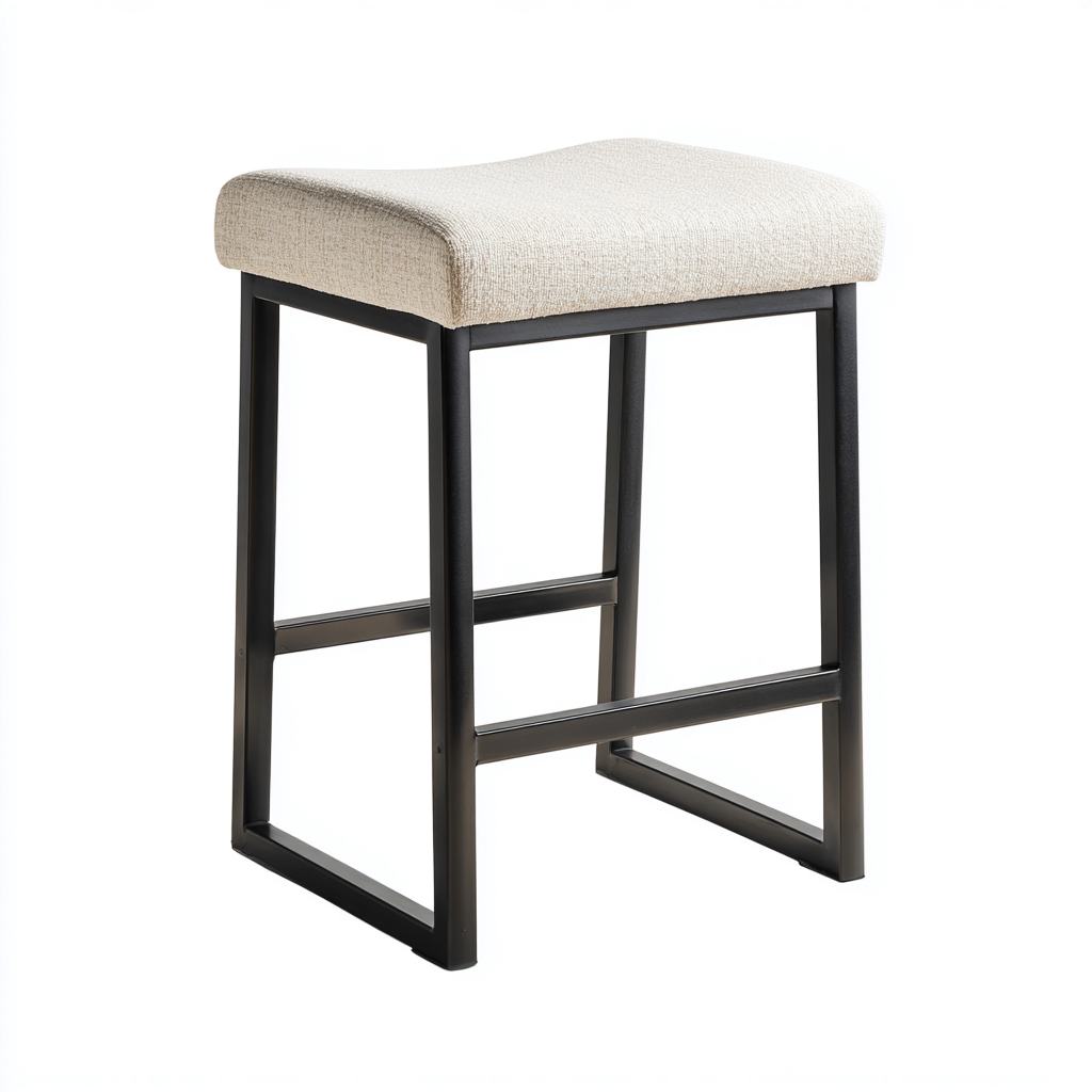 Sgabello da bar-tessuto-metallo-44x42x75 cm-beige-nero-moderno-Nestgetly