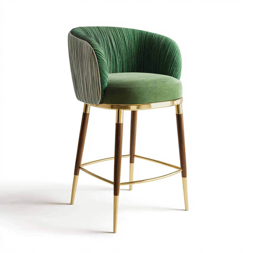 Sgabello da bar-tessuto-legno-metallo-49x47x80 cm-verde-oro-naturale-lusso-Nestgetly