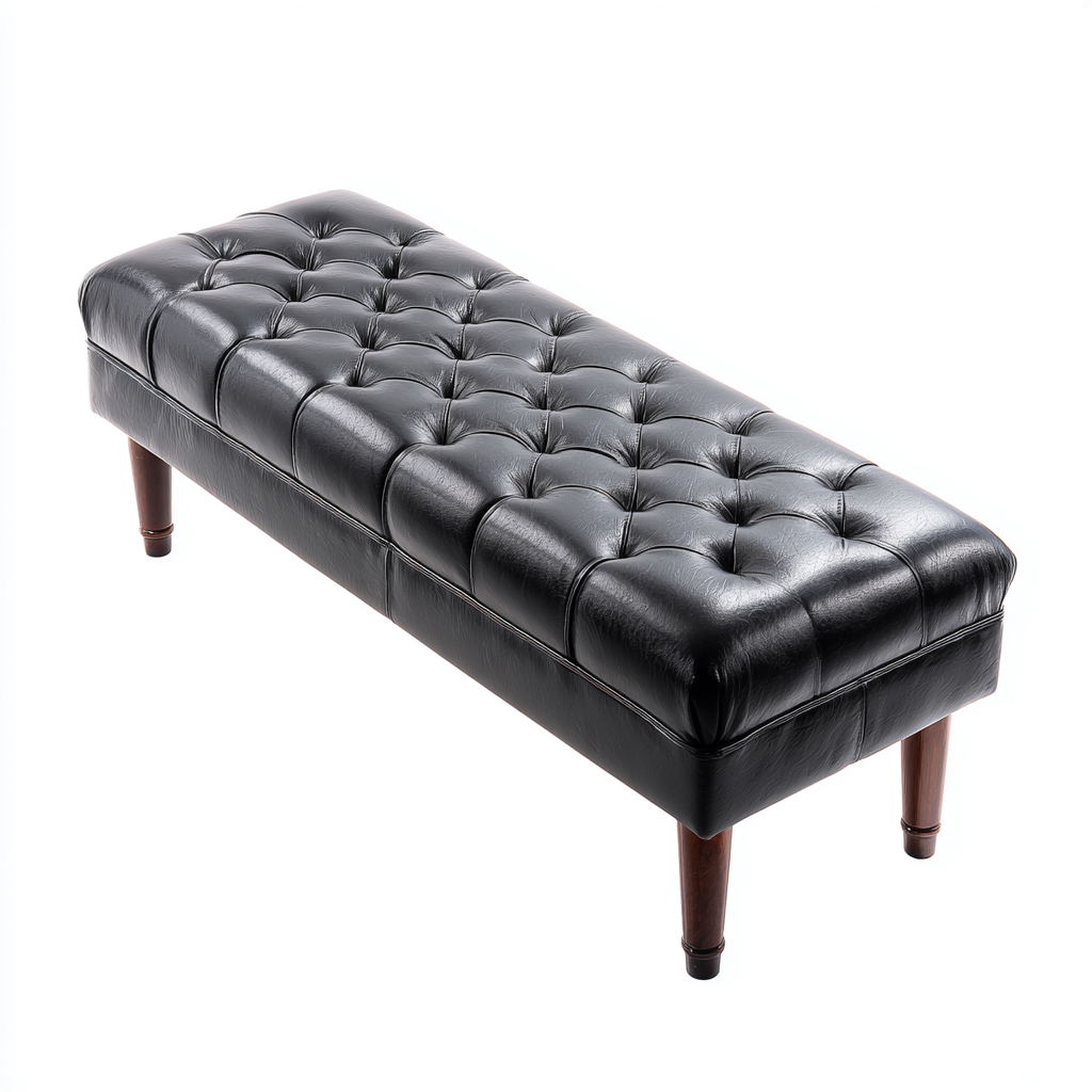 Panca da ingresso - pelle-legno - 122x40x45 cm - nero - stile classico-Nestgetly