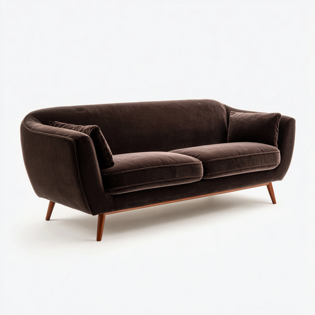 Divani a 3 posti-tessuto velluto-legno-215x92x80 cm-Marrone scuro-stile moderno-Nestgetly