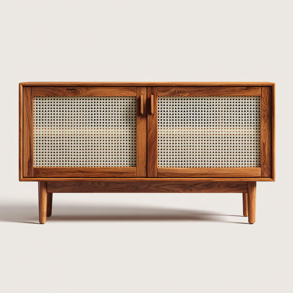 Credenza - Legno-Tessuto - 160x44x76 cm - Naturale - Stile vintage-Nestgetly