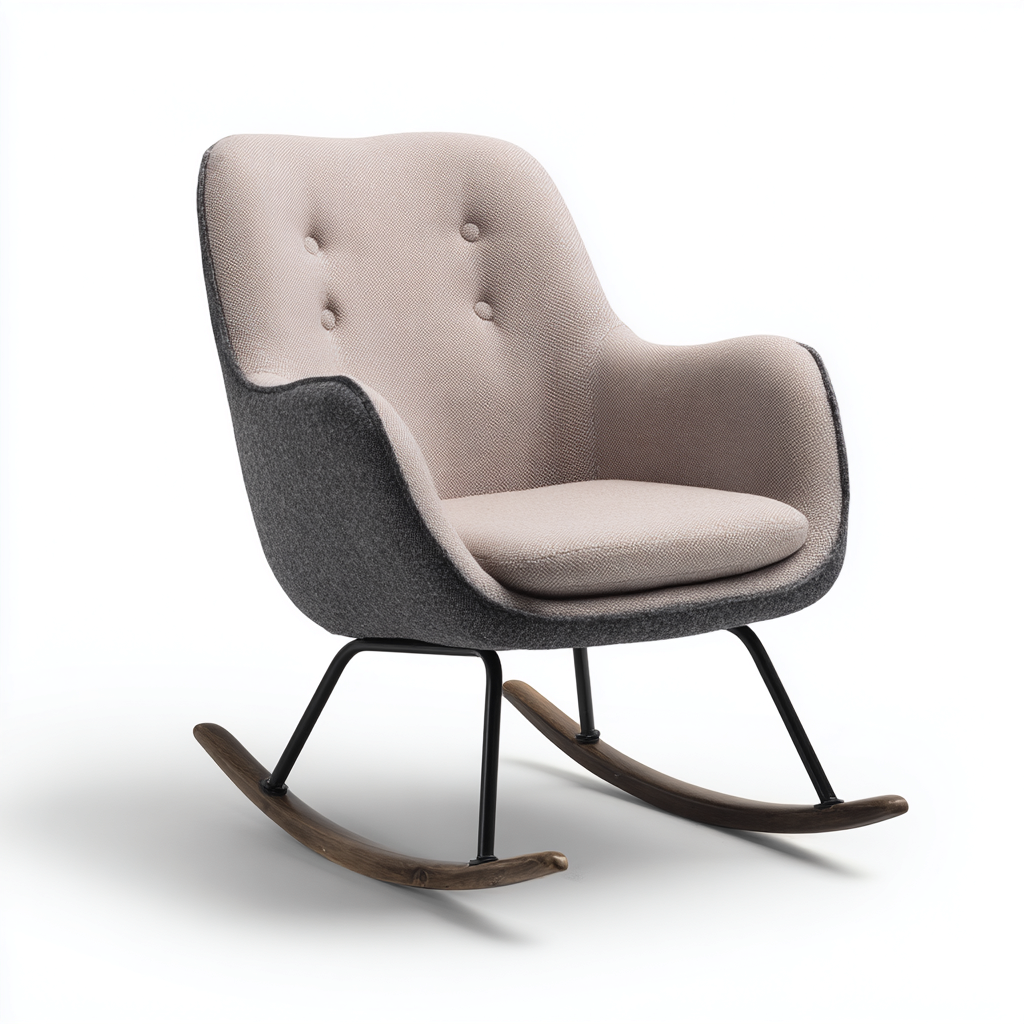 Sedia a dondolo-Tessuto-Metallo-Legno-68x76x84 cm-Beige-Grigio-Design moderno-Nestgetly