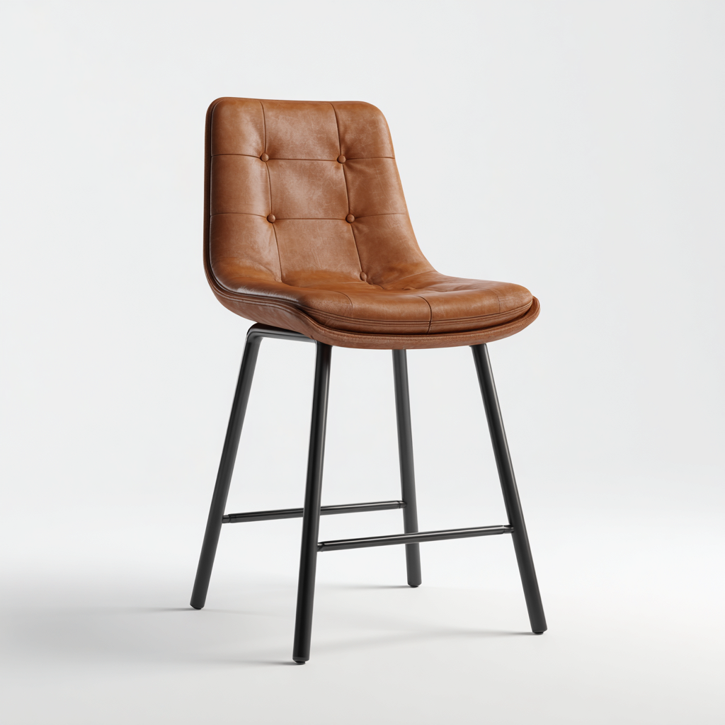 Sgabello da bar-pelle-metallo-47x45x78 cm-marrone-nero-industriale-Nestgetly