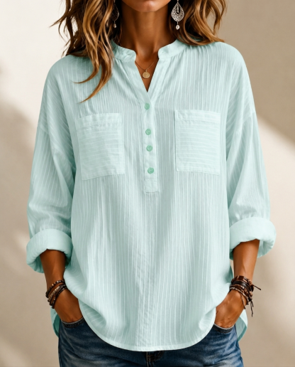 New Arrival 🔥 Women's Textured Casual Henley Neck Loose-Fit Shirt