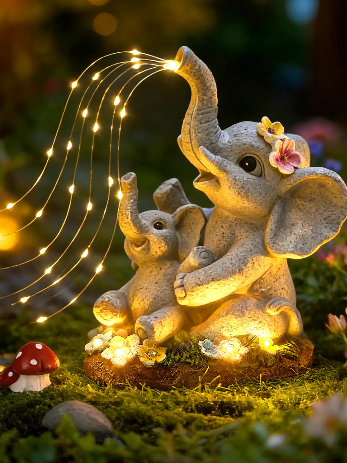 Solar Garden Decor Elephant Statues with Guitar Lights