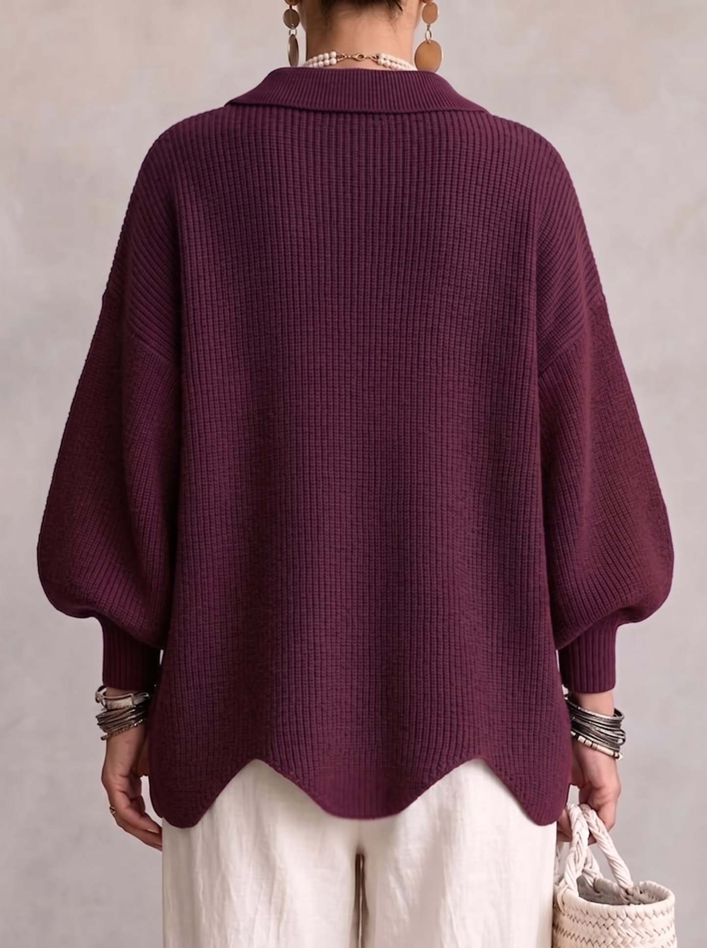 Oversized Collared Knit Cardigan With Large Metal Buttons