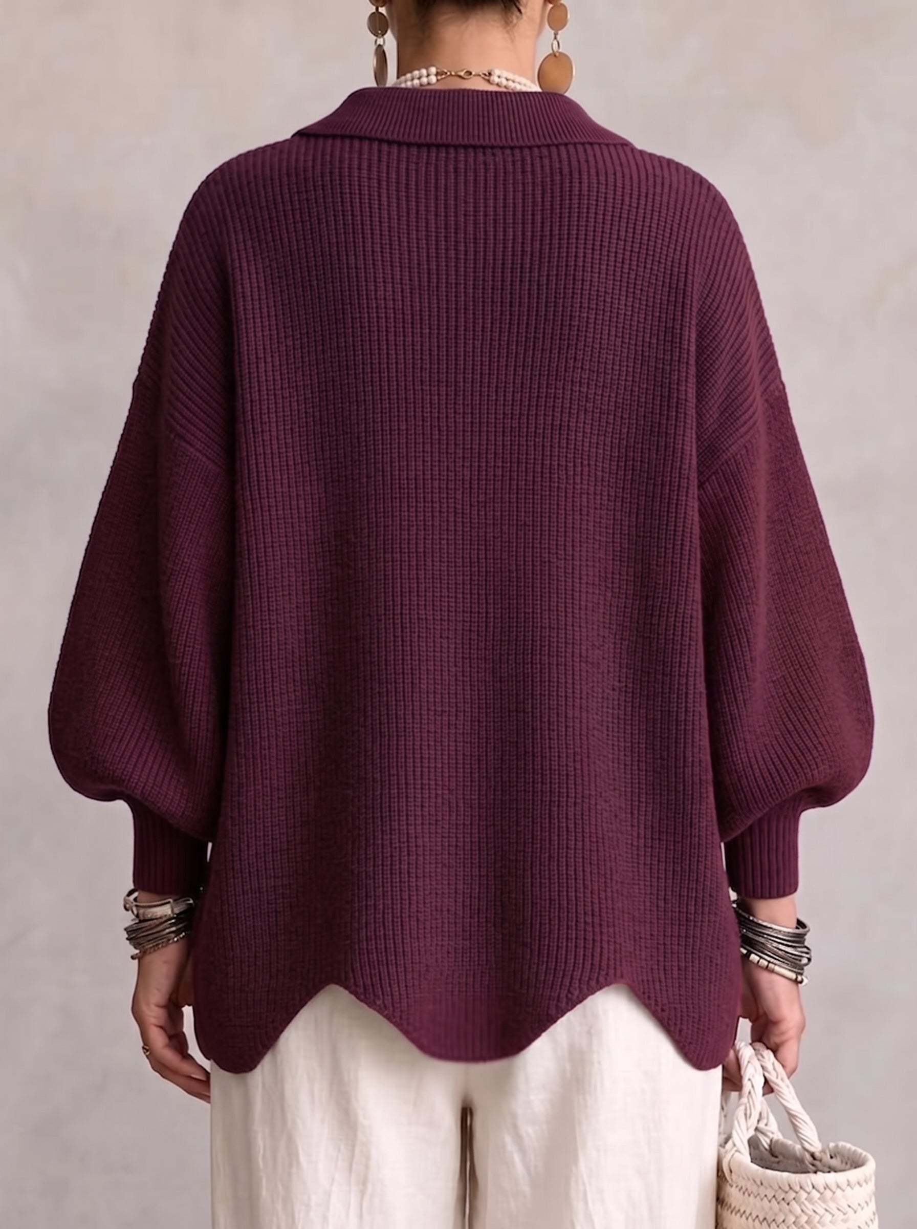 Oversized Collared Knit Cardigan With Large Metal Buttons