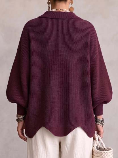Oversized Collared Knit Cardigan With Large Metal Buttons
