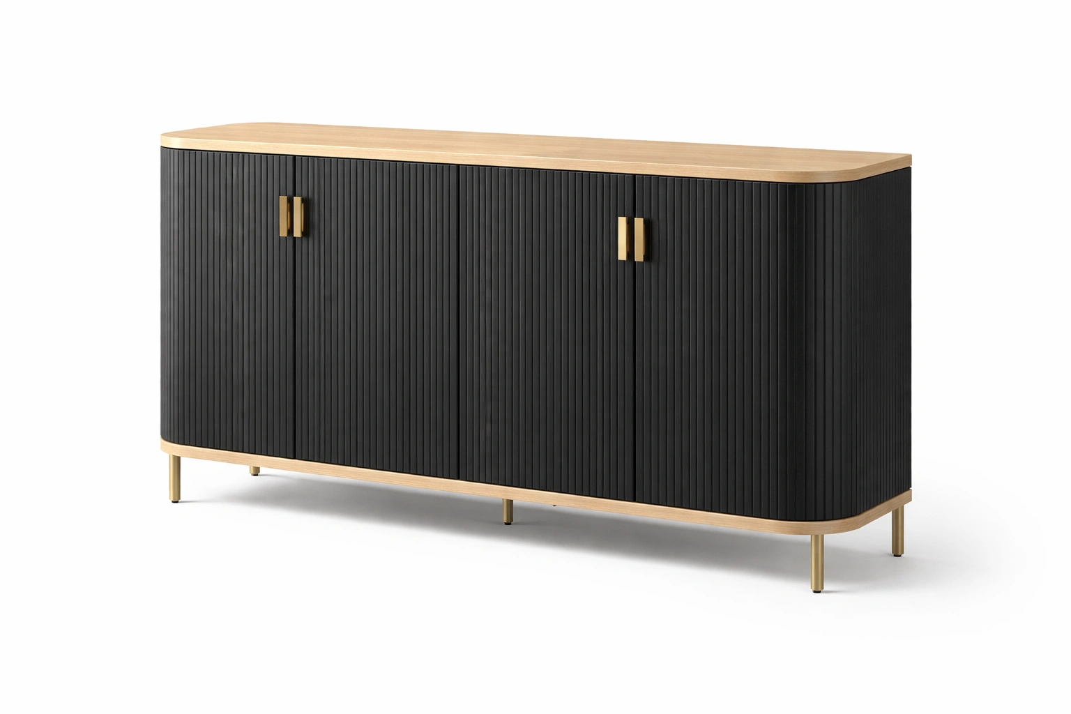 Buffet noir et bois nervure style moderne portes battantes-Velravo