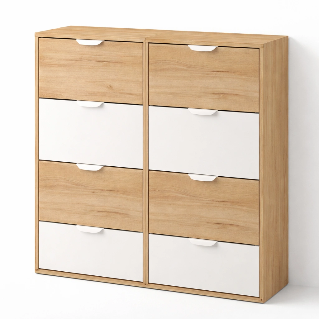 Commode bois et blanc huit tiroirs style moderne compact-Velravo