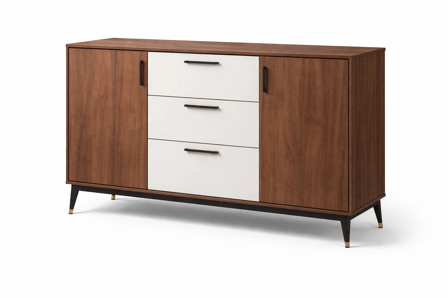 Buffet bois et blanc portes et tiroirs style vintage moderne-Velravo