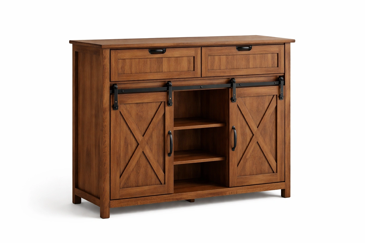 Buffet bois massif portes coulissantes style rustique-Velravo