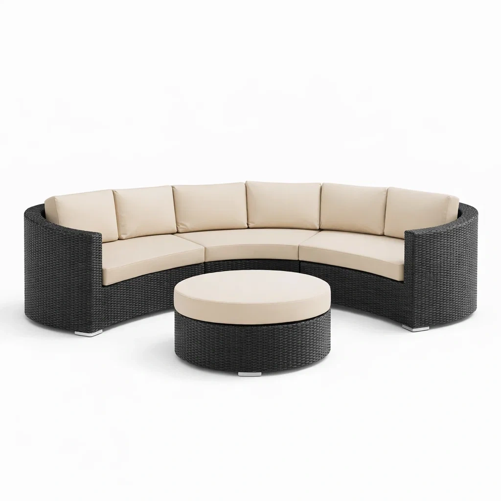 Salon jardin angle gris rotin avec table basse exterieur moderne-Velravo