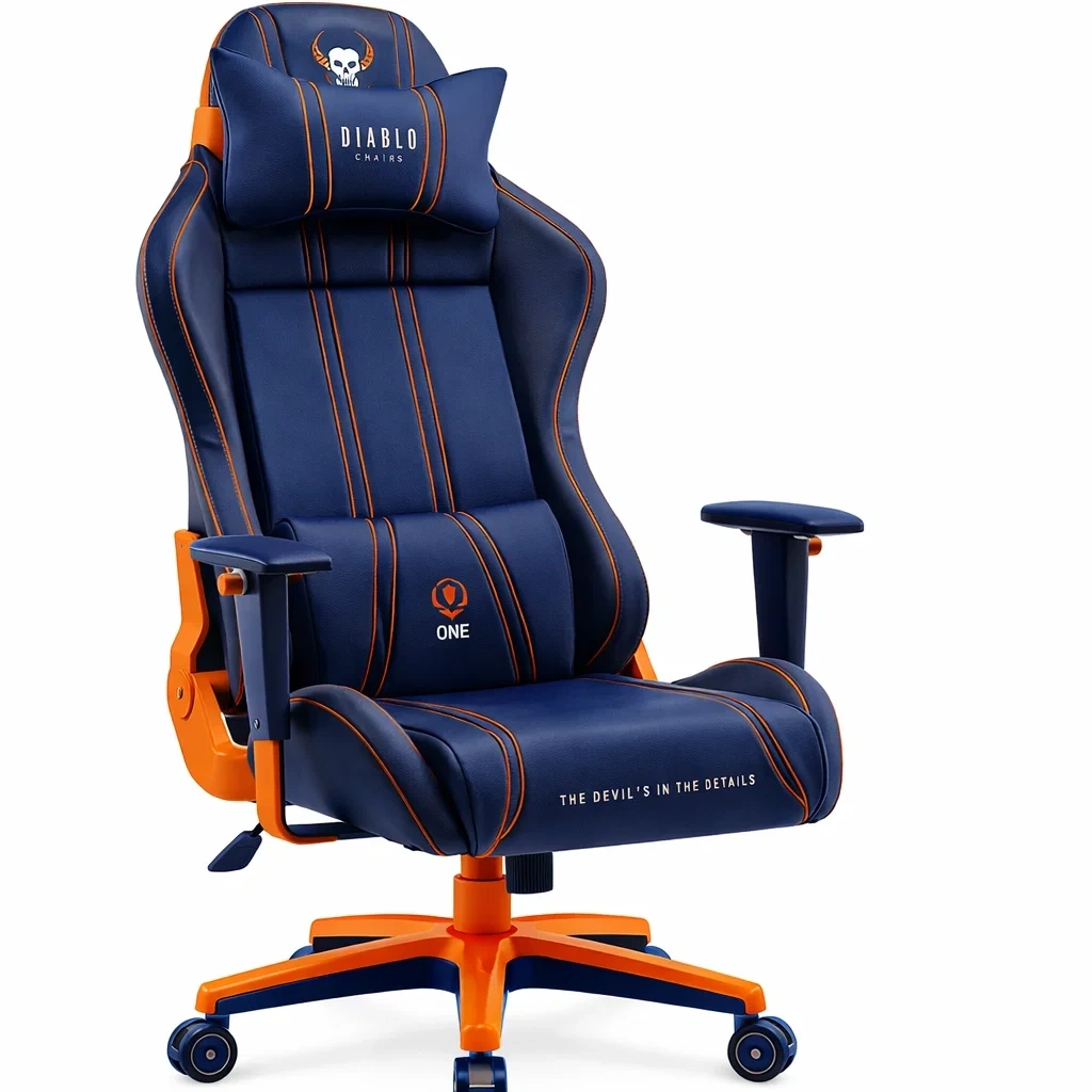 Chaise gaming bleu avec accents orange dossier haut reglable-Velravo