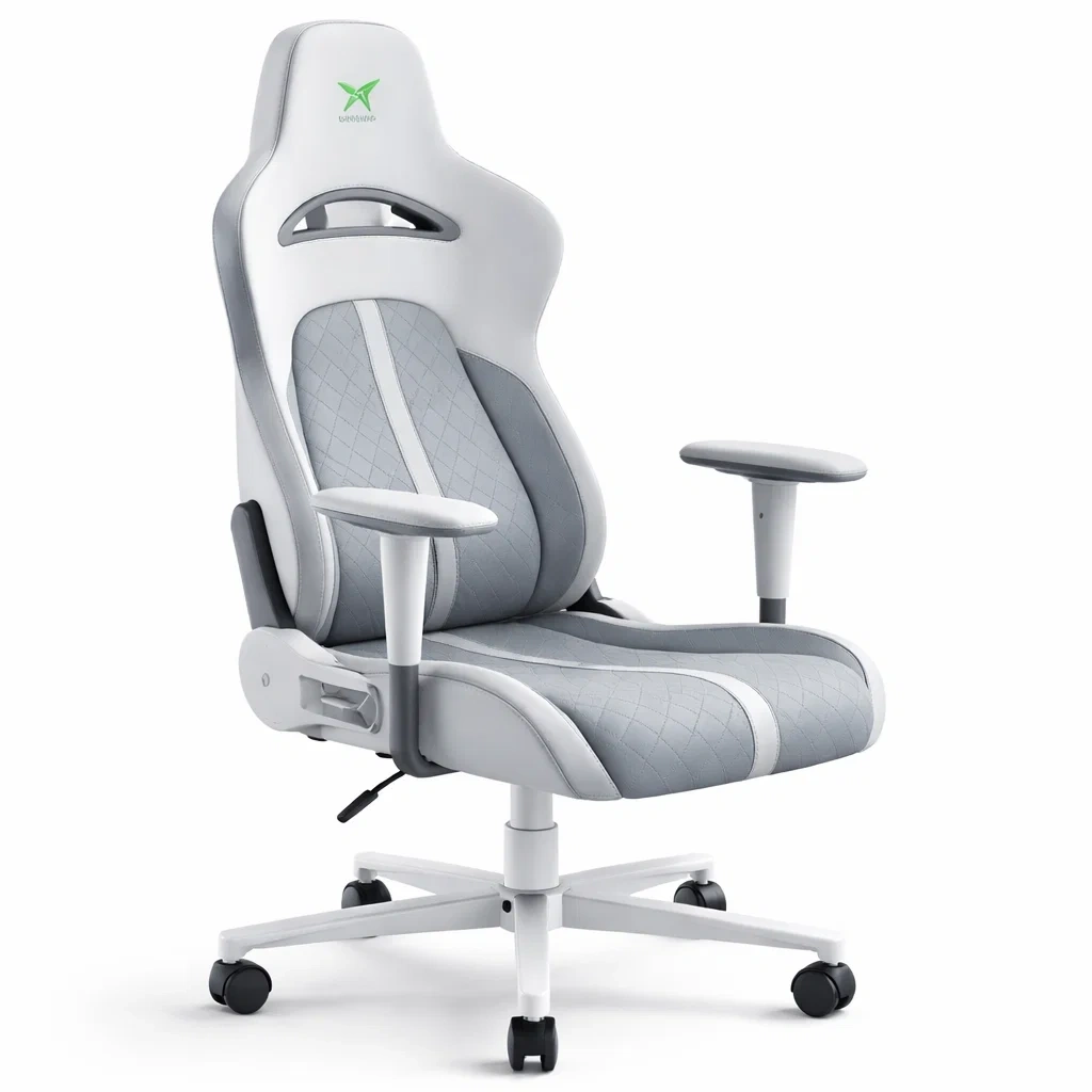 Chaise gaming gris clair dossier ergonomique avec accoudoirs reglables-Velravo