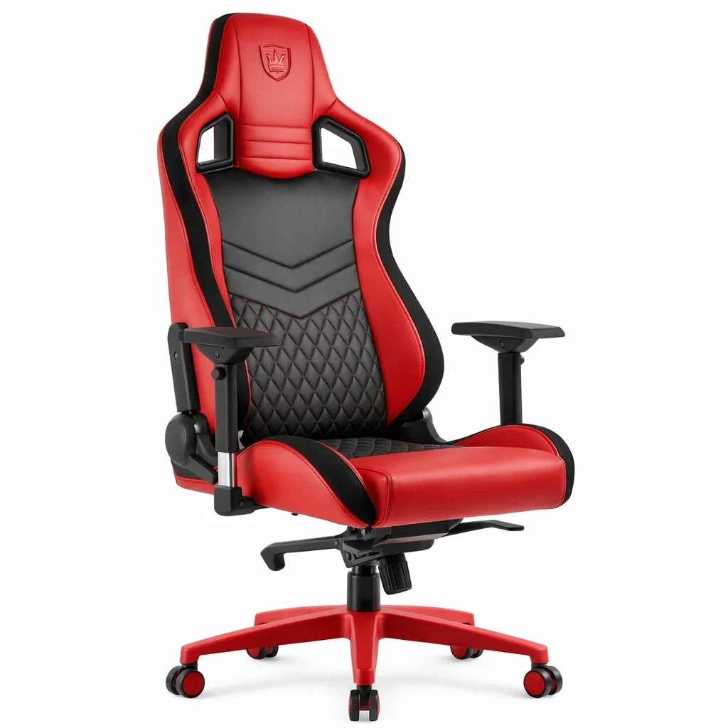Chaise gaming rouge et noir dossier haut style sport avec roulettes-Velravo