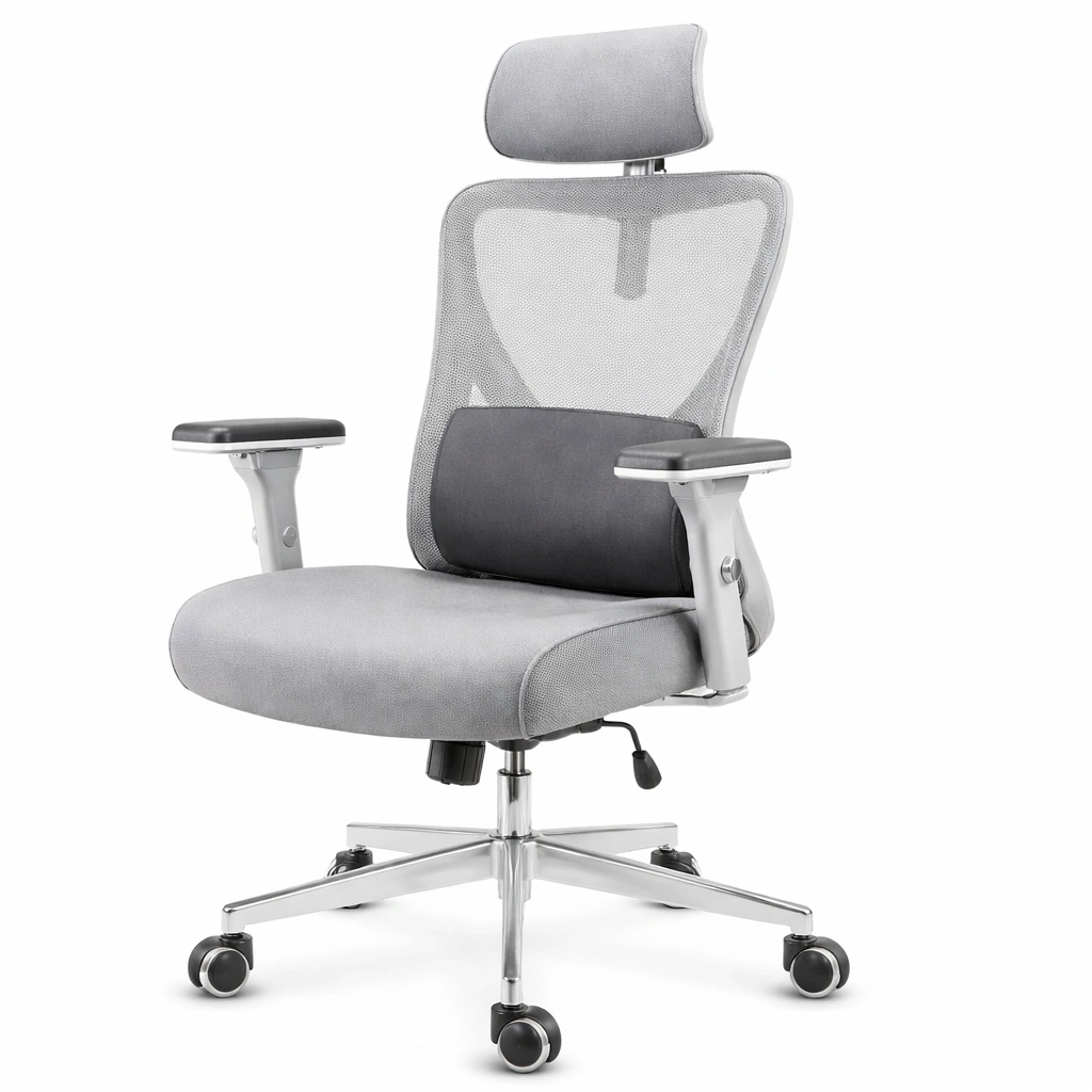 Chaise bureau gris dossier filet avec support lombaire ergonomique-Velravo