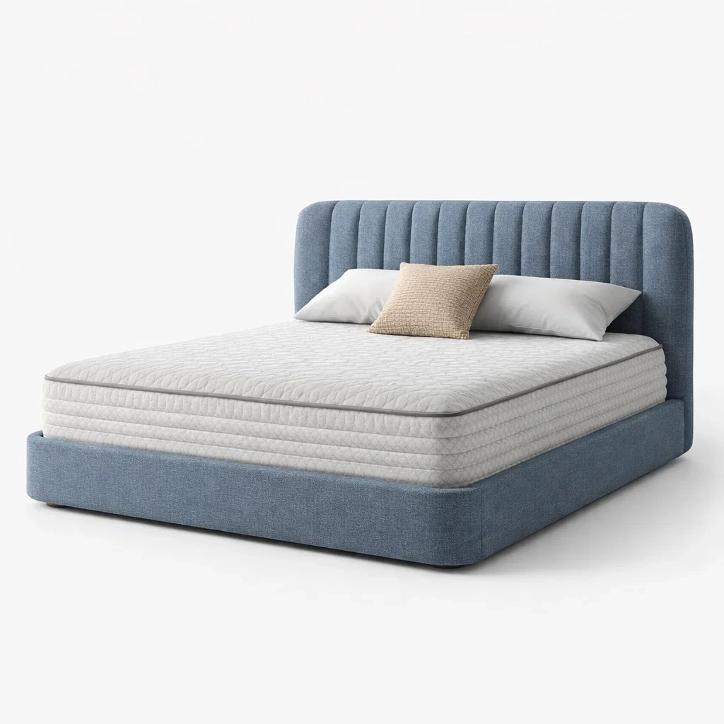 Lit double beige clair design moderne avec matelas inclus-Velravo