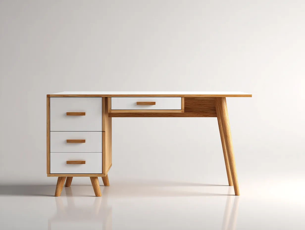 Schreibtisch-Holz-MDF-150x60x76 cm-Weiß-Eiche-Modernes Design mit Schubladen und Stauraum-Casauplab