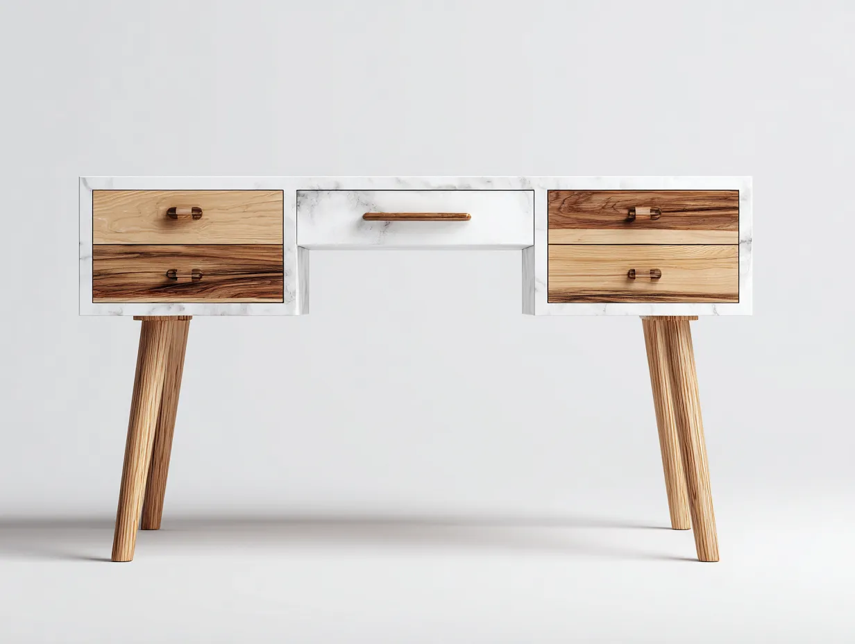 Schreibtisch-Holz-MDF-152x60x76 cm-Weiß-Eiche-Modernes Design mit Schubladen und Arbeitsfläche-Casauplab