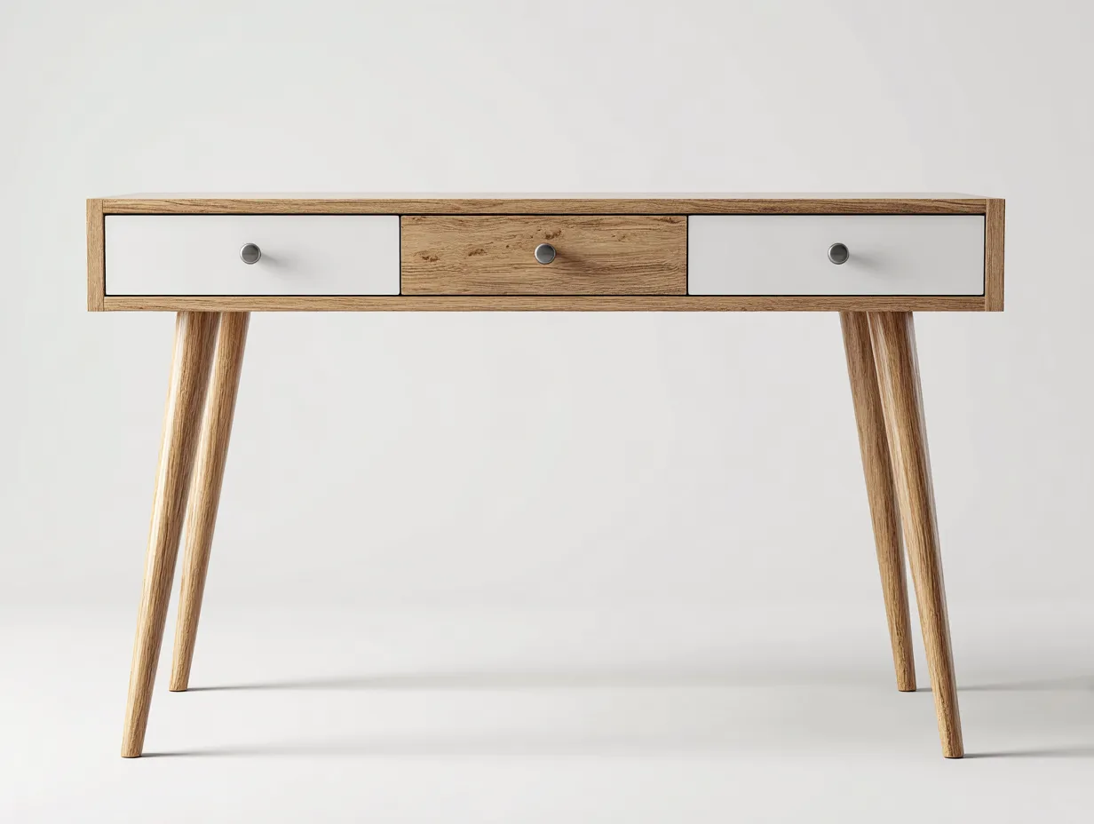 Schreibtisch-Holz-MDF-140x60x76 cm-Weiß-Eiche-Modernes Design mit Schubladen-Casauplab