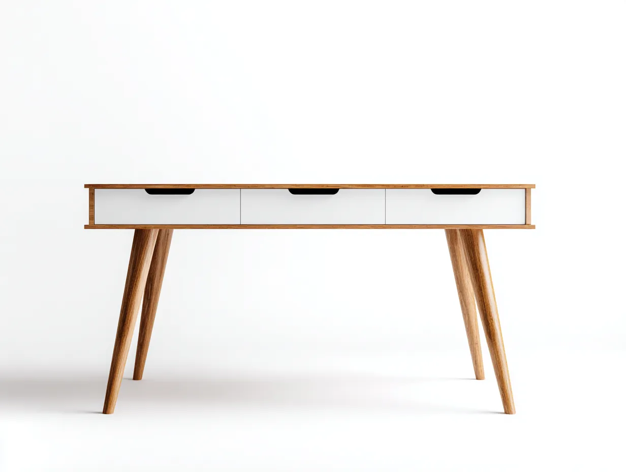 Schreibtisch-Holz-MDF-145x60x75 cm-Weiß-Eiche-Modernes Design mit Schubladen-Casauplab