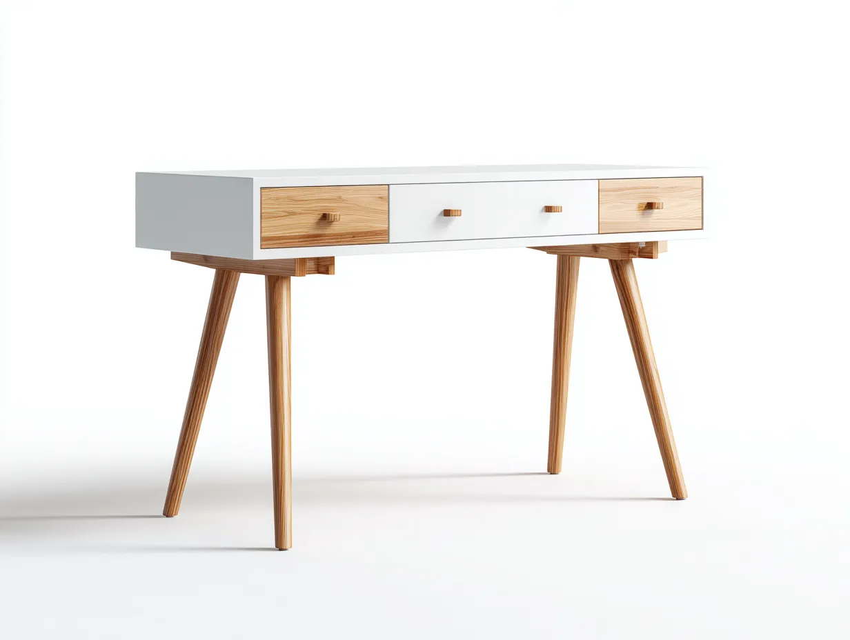 Schreibtisch-Holz-MDF-140x60x76 cm-Weiß-Eiche-Modernes Design mit Schubladen-Casauplab