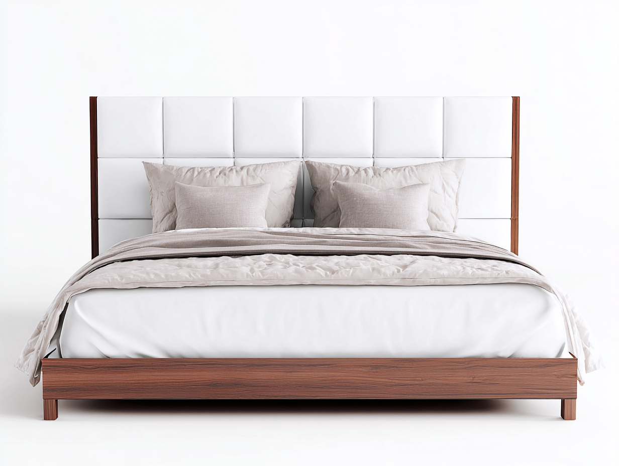 Camas dobles tapizada madera 210x166x110 cm blanco-marrón diseño moderno-Nookgetden