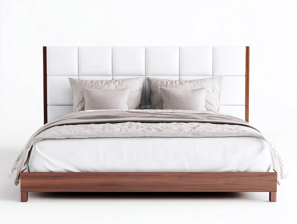 Camas dobles tapizada madera 210x166x110 cm blanco-marrón diseño moderno-Nookgetden