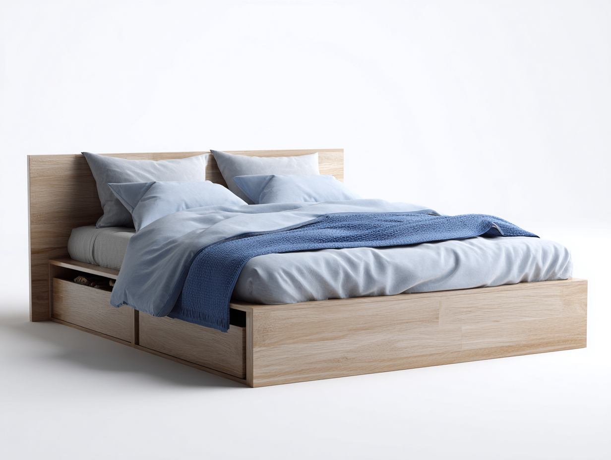 Camas dobles de madera con 2 cajones 200x160x95 cm - marrón - diseño moderno-Nookgetden