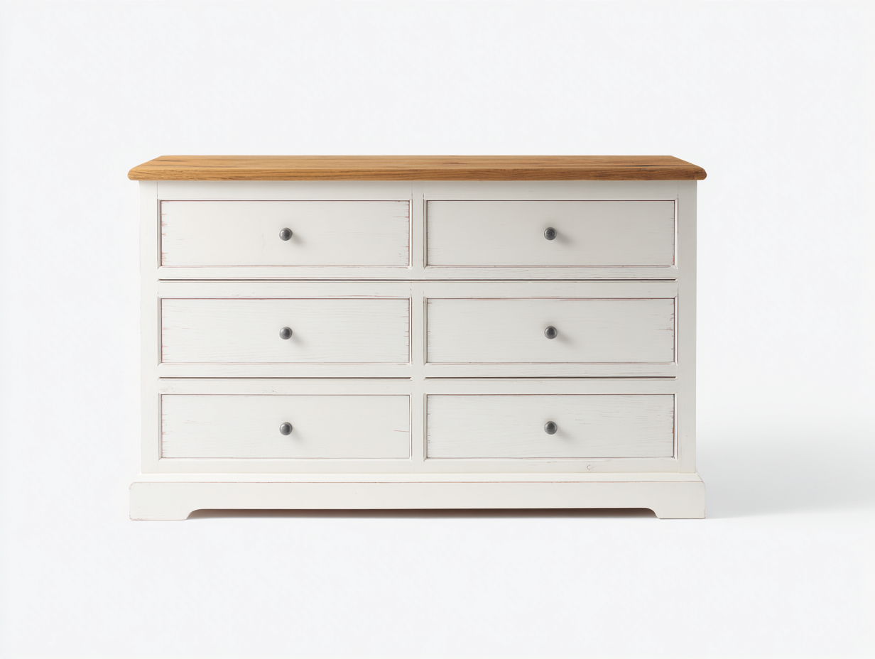 Cómodas de madera 120x45x85 cm - blanco y marrón - diseño clásico con 6 cajones-Nookgetden