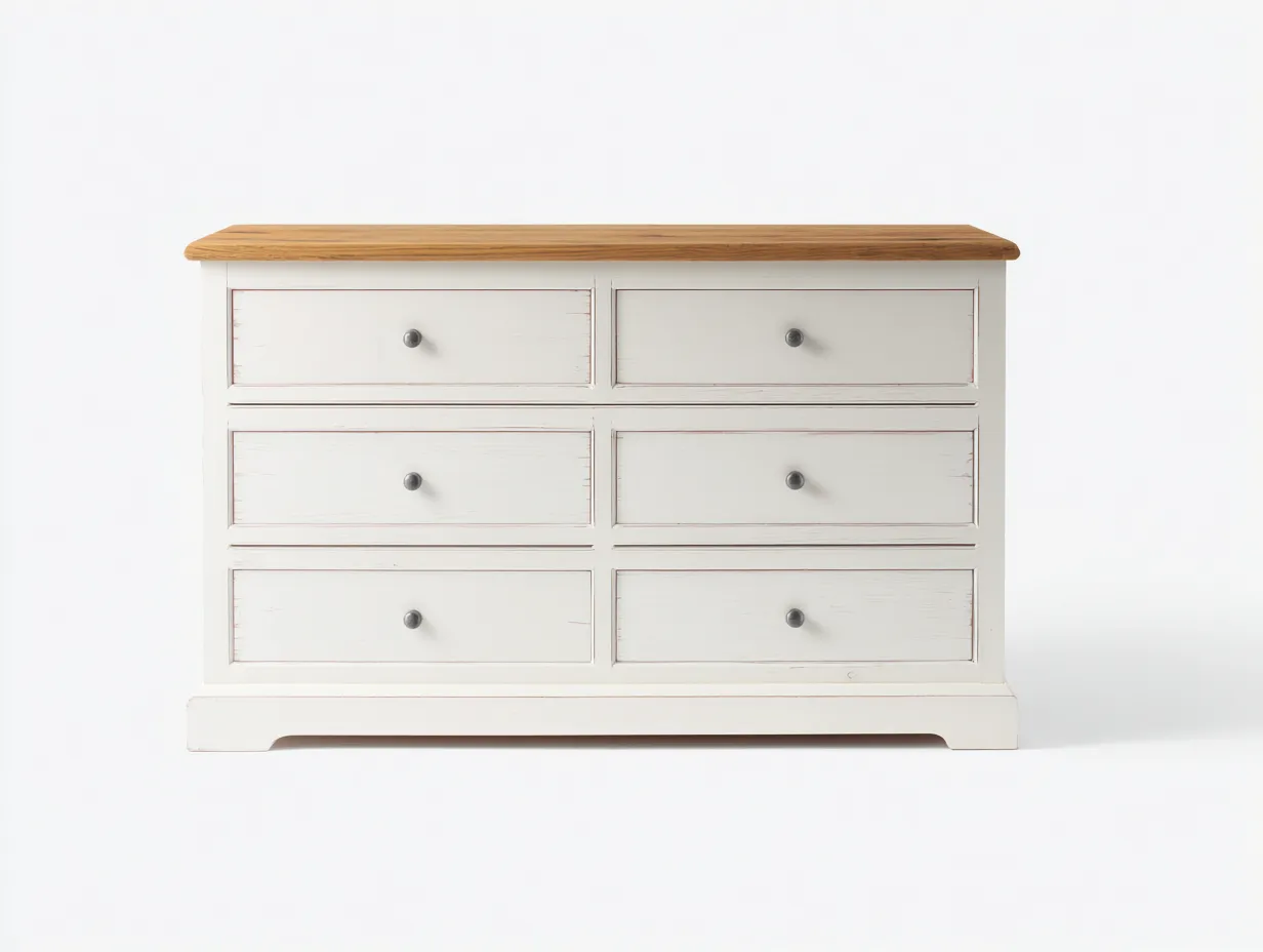 Cómodas de madera 120x45x85 cm - blanco y marrón - diseño clásico con 6 cajones-Nookgetden
