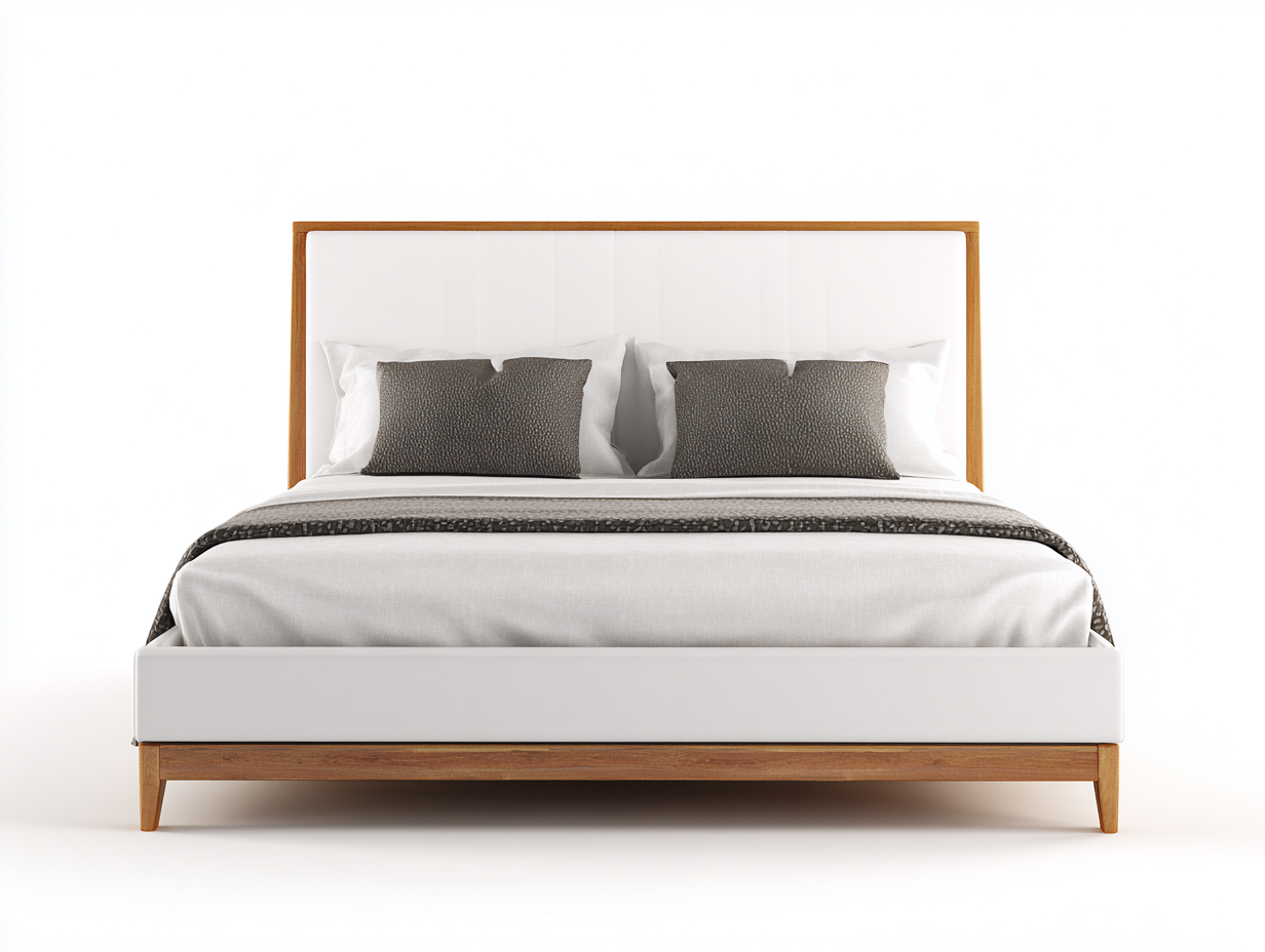 Camas dobles de madera y cabecero tapizado 200x160x100 cm - blanco-marrón - diseño moderno-Nookgetden