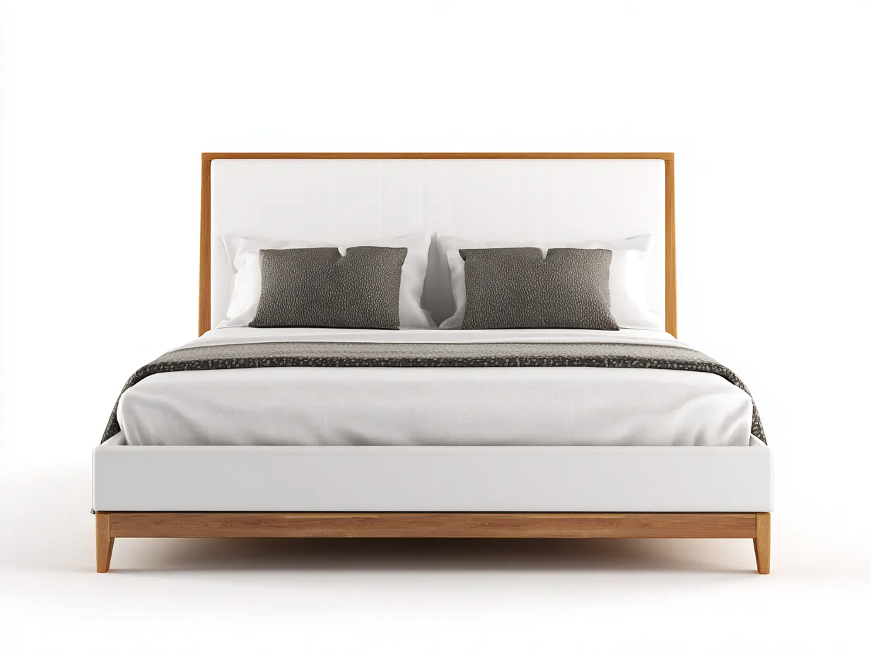 Camas dobles de madera y cabecero tapizado 200x160x100 cm - blanco-marrón - diseño moderno-Nookgetden