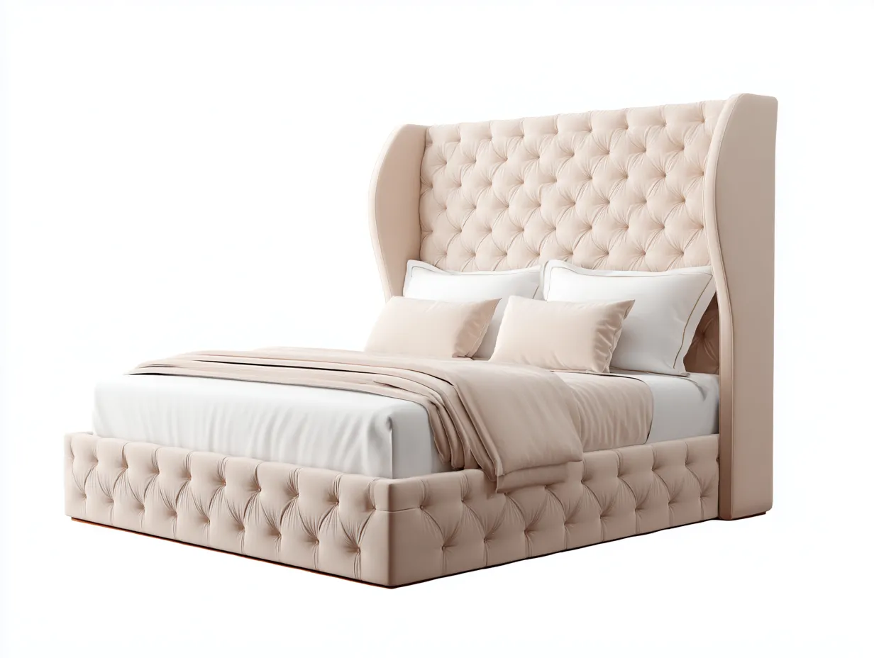 Letto matrimoniale imbottito in tessuto 210x180x140 cm - beige chiaro - design elegante moderno-Nestgoshop