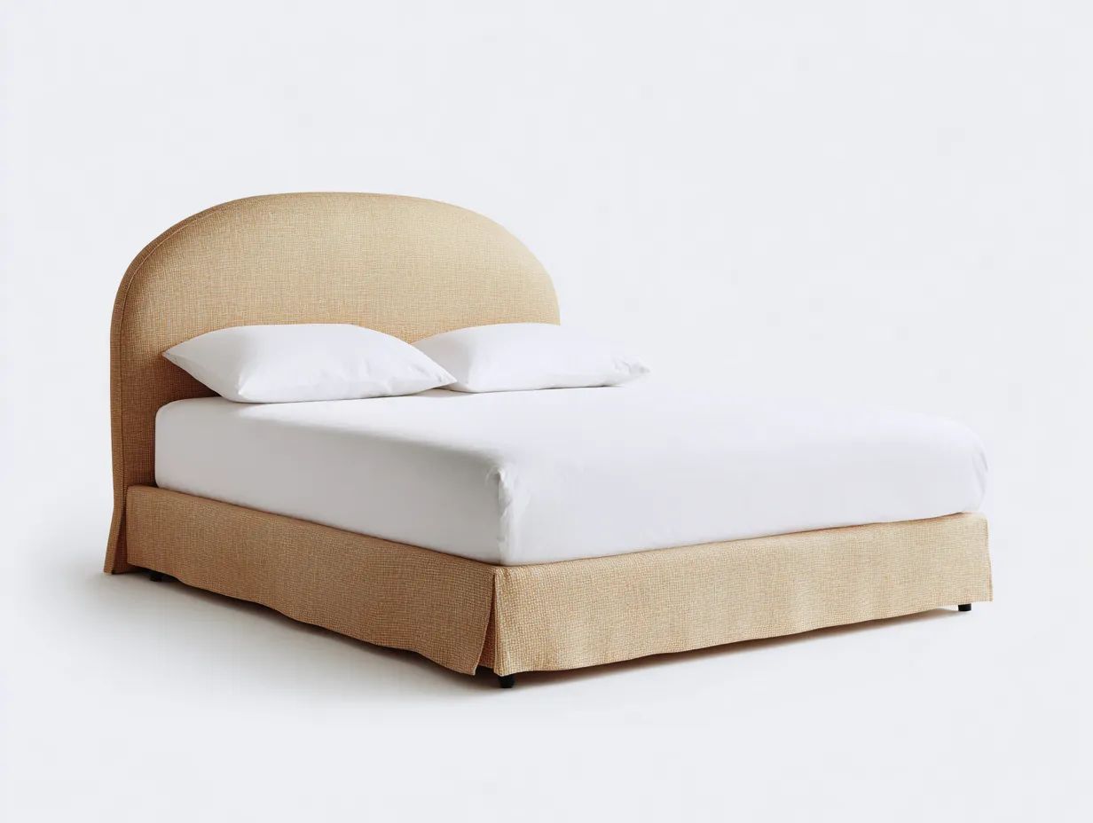 Letto matrimoniale imbottito in tessuto 210x180x130 cm - beige sabbia - design morbido contemporaneo-Nestgoshop