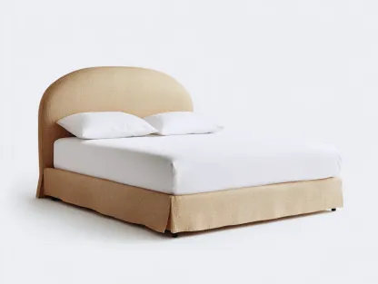 Letto matrimoniale imbottito in tessuto 210x180x130 cm - beige sabbia - design morbido contemporaneo-Nestgoshop