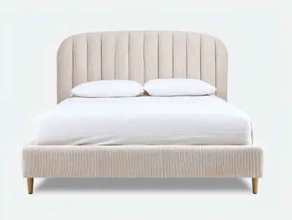 Letto matrimoniale imbottito in tessuto 210x180x138 cm - beige chiaro - design moderno con testiera arrotondata-Nestgoshop