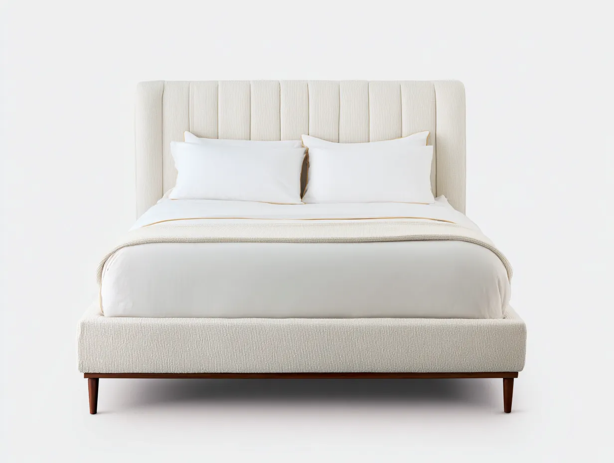 Letto matrimoniale imbottito in tessuto 210x180x135 cm - crema lino - design moderno con testiera scanalata-Nestgoshop