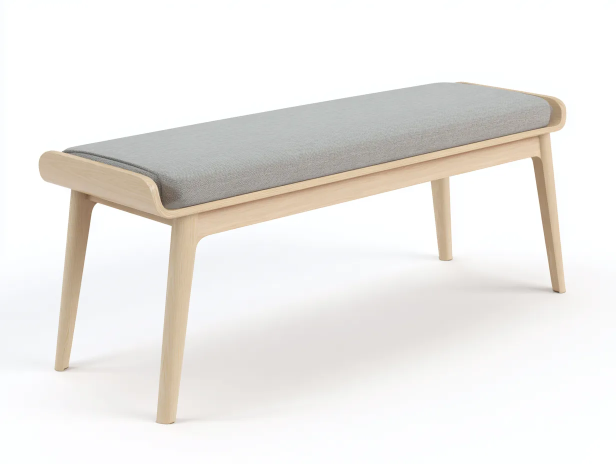 Panca imbottita con struttura in legno 140x40x45 cm - grigio e legno naturale - design scandinavo moderno-Nestgoshop