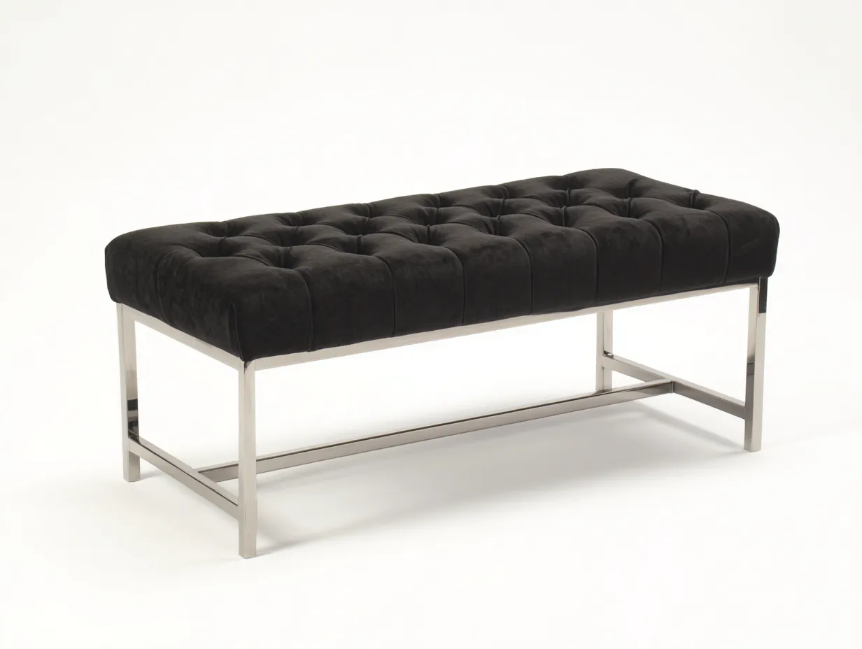 Panca imbottita con struttura in metallo 160x45x45 cm - nero e argento - design moderno con seduta trapuntata-Nestgoshop