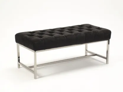 Panca imbottita con struttura in metallo 160x45x45 cm - nero e argento - design moderno con seduta trapuntata-Nestgoshop