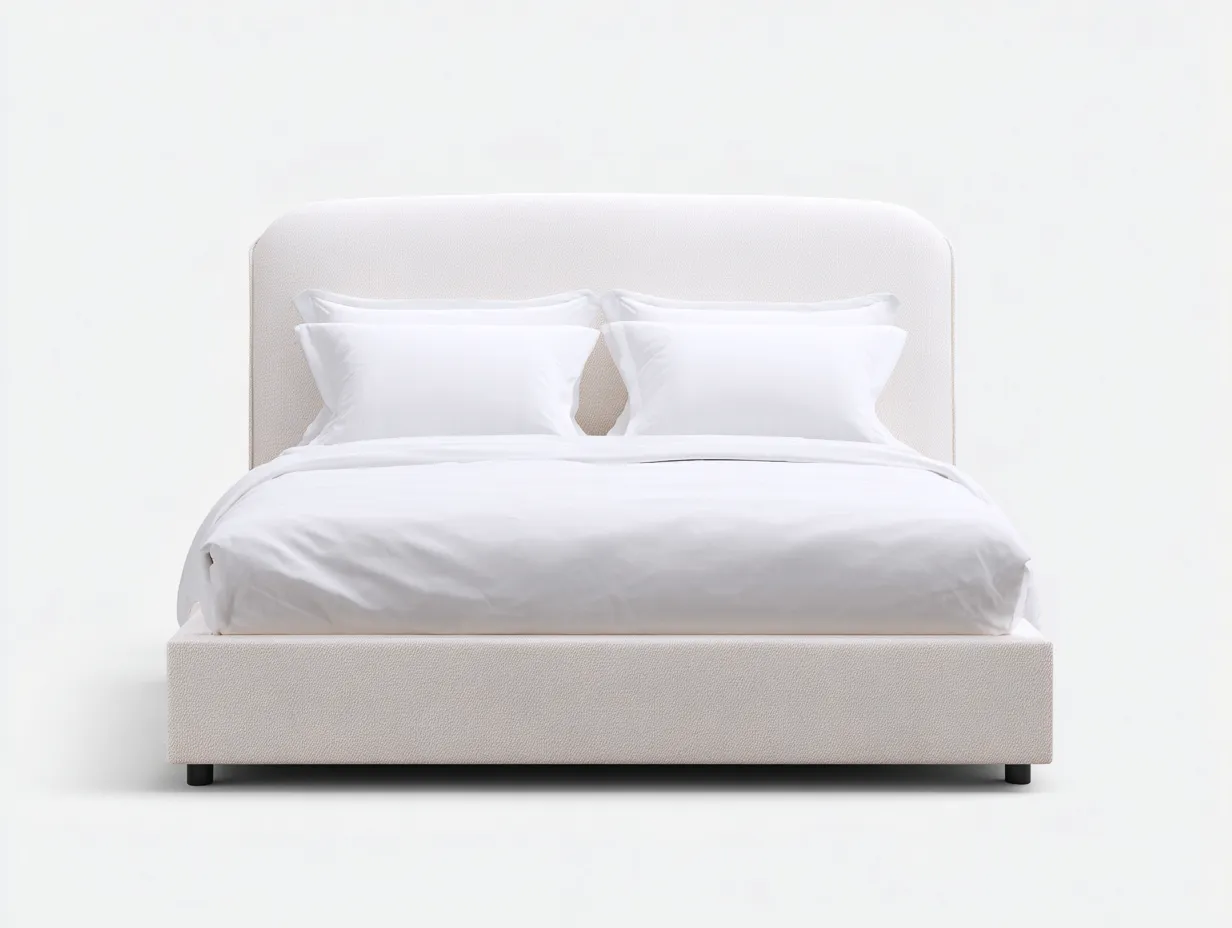 Letto matrimoniale imbottito in tessuto 210x180x135 cm - avorio - design moderno essenziale-Nestgoshop