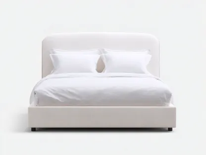 Letto matrimoniale imbottito in tessuto 210x180x135 cm - avorio - design moderno essenziale-Nestgoshop
