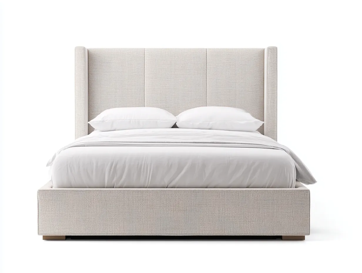Letto matrimoniale imbottito in tessuto 215x185x150 cm - beige lino chiaro - design moderno con testiera laterale avvolgente-Nestgoshop